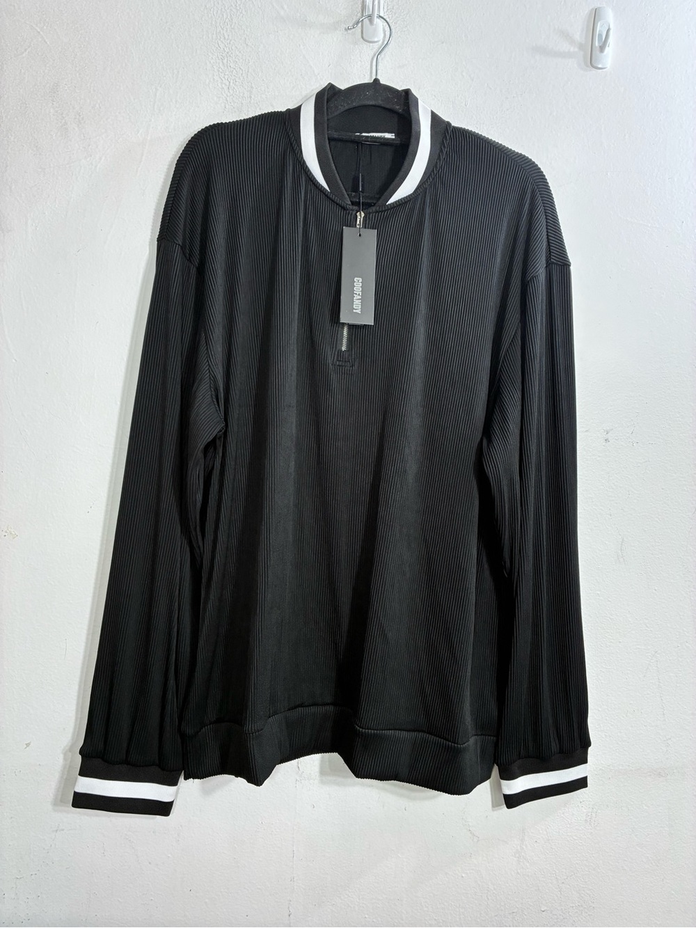 Coofandy Black Ribbed knit Long-Sleeve Quarter Zip Shirt XL